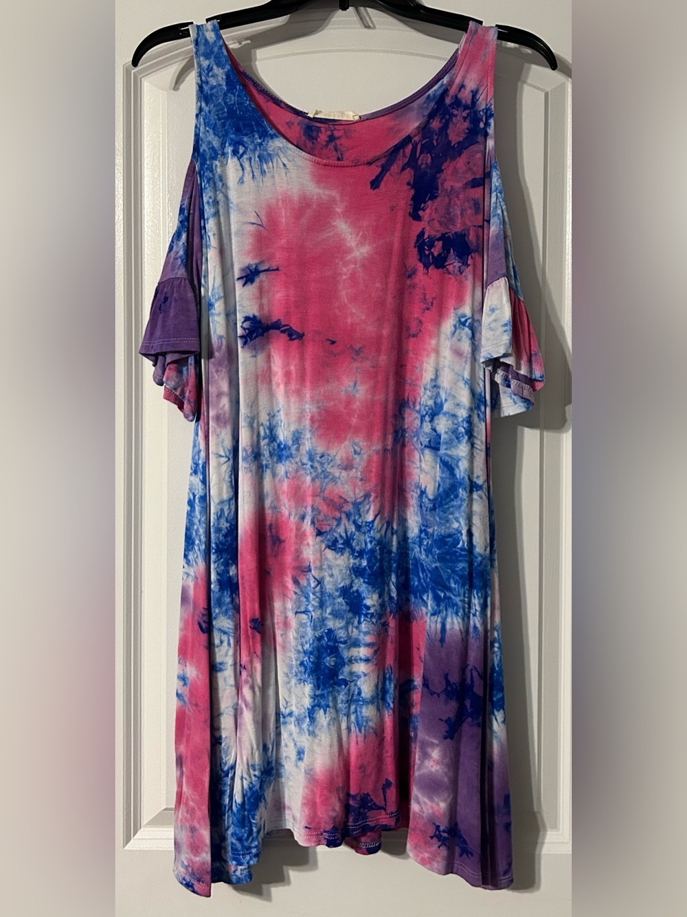 Cold Shoulder Ruffle Tie Dye Dress